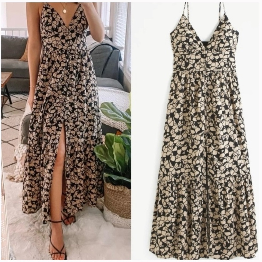 Abercrombie & Fitch Black and Cream Floral Midi Dress